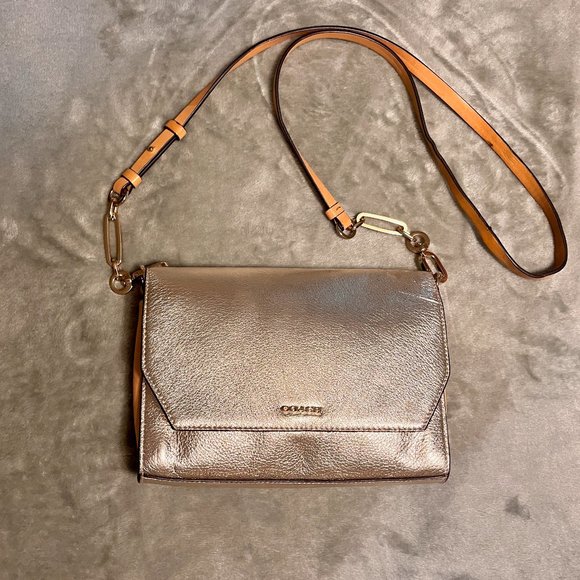Coach Handbags - Coach Gold Crossbody / Clutch * Gorgeous Peach Accents * Excel. Used Condition